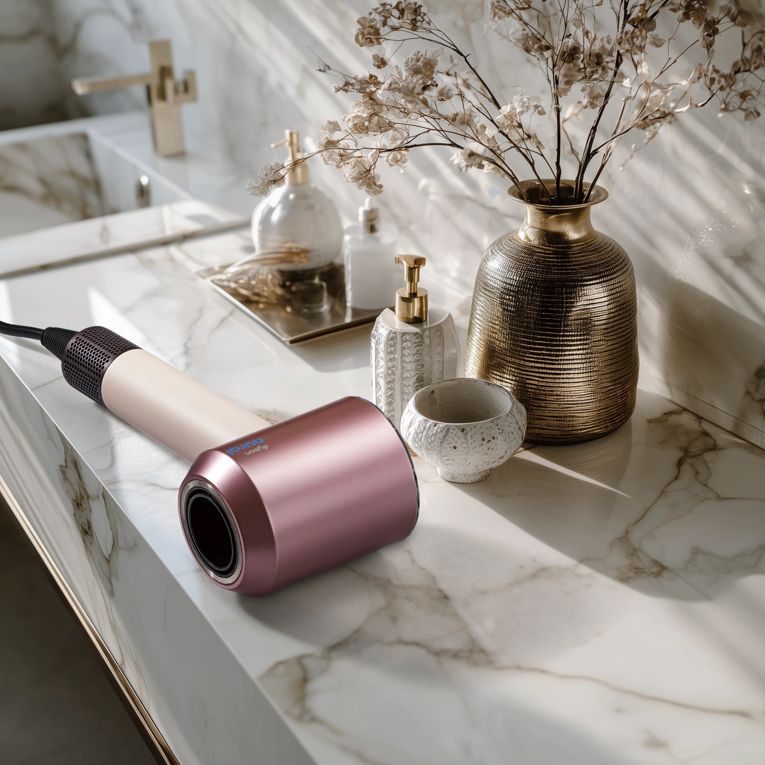 Dyson Supersonic Nural Ceramic Pink Rose im Badezimmer - Moodbild 1