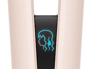 LCD-Farbdisplay des Dyson Airstrait mit Luftstrom- und Temperatureinstellungen